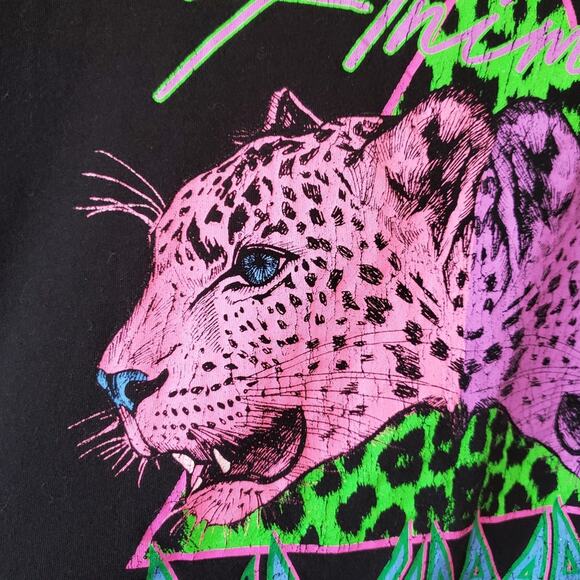 Def Leapord Crop Top Animal Print Casual Everydat Shirt Women Size XL Black Pink - Picture 4 of 7